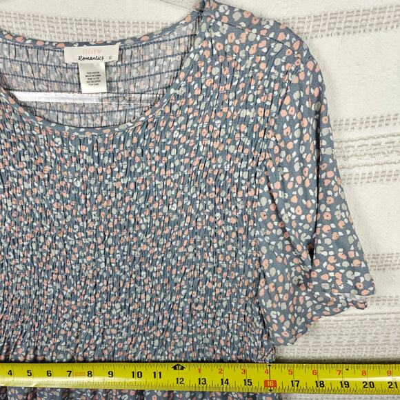 Urban Romantics Blue Gray Floral Stretch Bodice Peplum Top L NEW - Picture 3 of 7